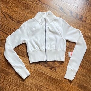 Free People White Zip-Up Sweatshirt